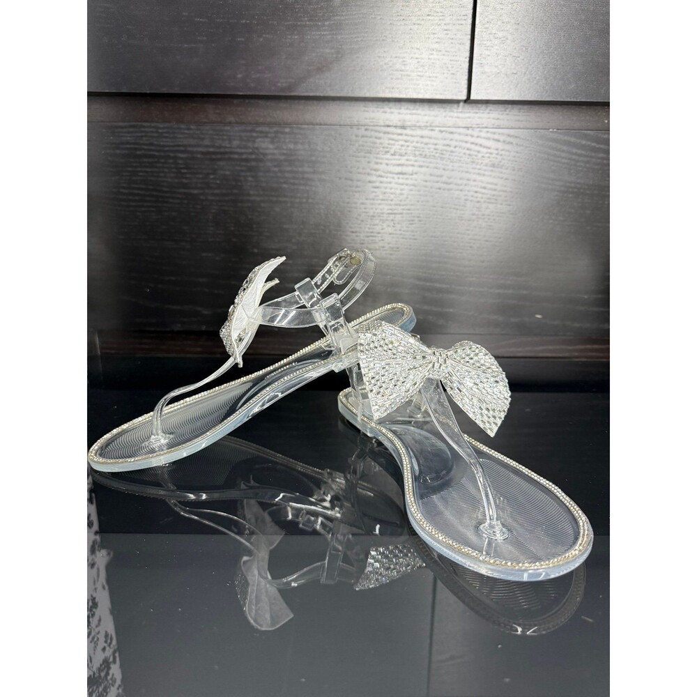 Cute silver bow plastic sandals size 6
